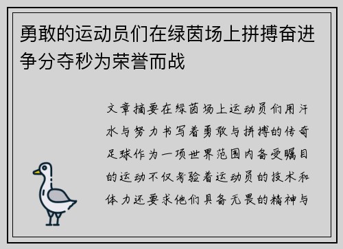 勇敢的运动员们在绿茵场上拼搏奋进争分夺秒为荣誉而战