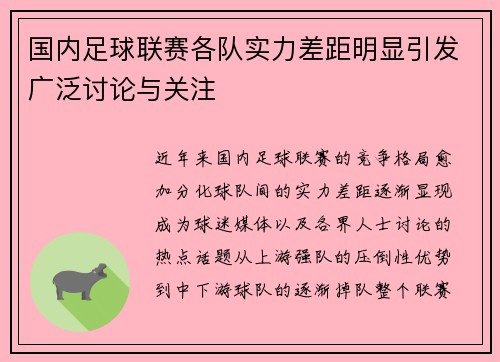 国内足球联赛各队实力差距明显引发广泛讨论与关注
